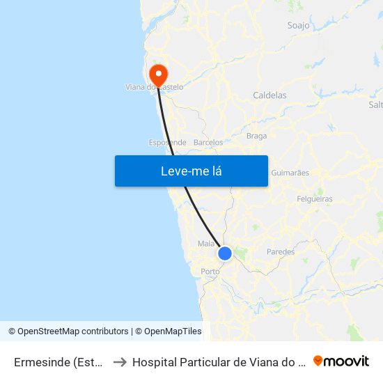 Ermesinde (Estação) to Hospital Particular de Viana do Castelo map