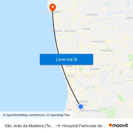 São João da Madeira (Terminal Rodoviário) to Hospital Particular de Viana do Castelo map