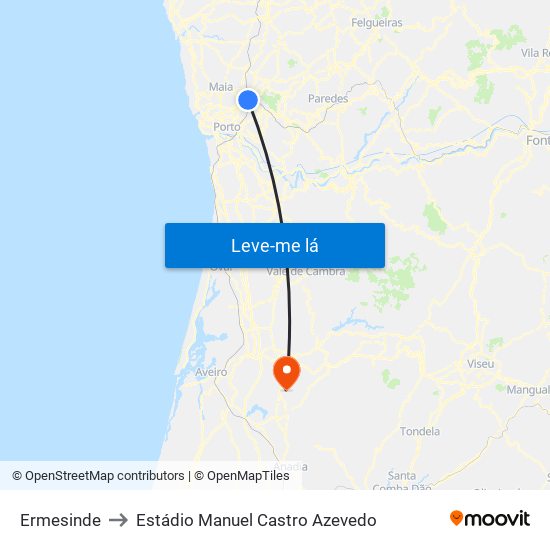 Ermesinde to Estádio Manuel Castro Azevedo map