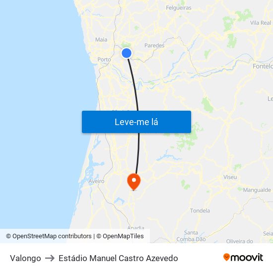 Valongo to Estádio Manuel Castro Azevedo map