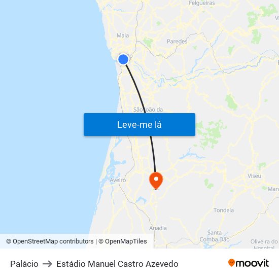 Palácio to Estádio Manuel Castro Azevedo map