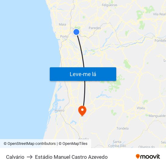 Calvário to Estádio Manuel Castro Azevedo map