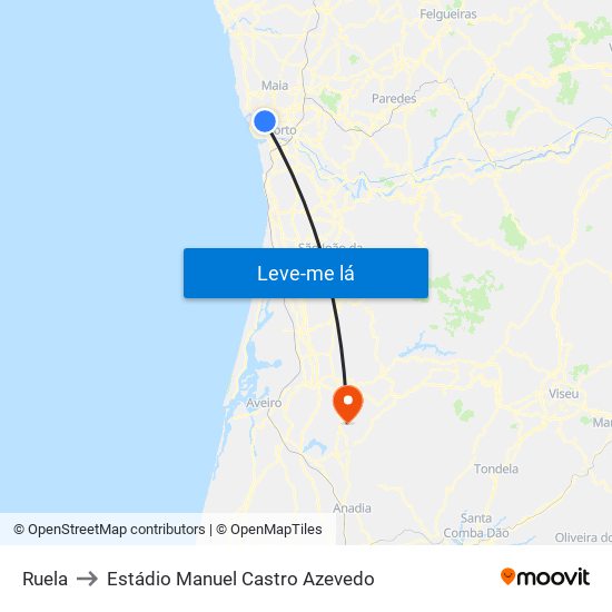 Ruela to Estádio Manuel Castro Azevedo map
