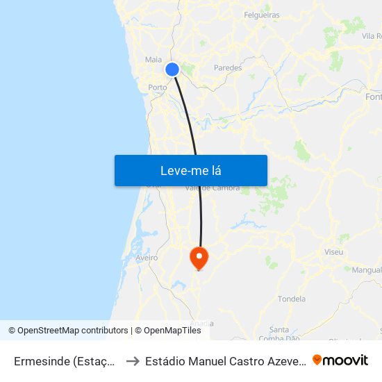 Ermesinde (Estação) to Estádio Manuel Castro Azevedo map