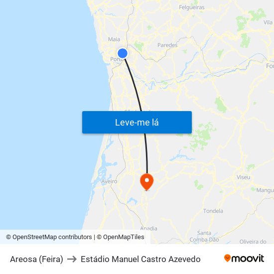 Areosa (Feira) to Estádio Manuel Castro Azevedo map