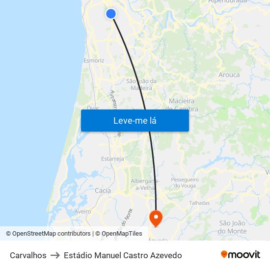 Carvalhos to Estádio Manuel Castro Azevedo map