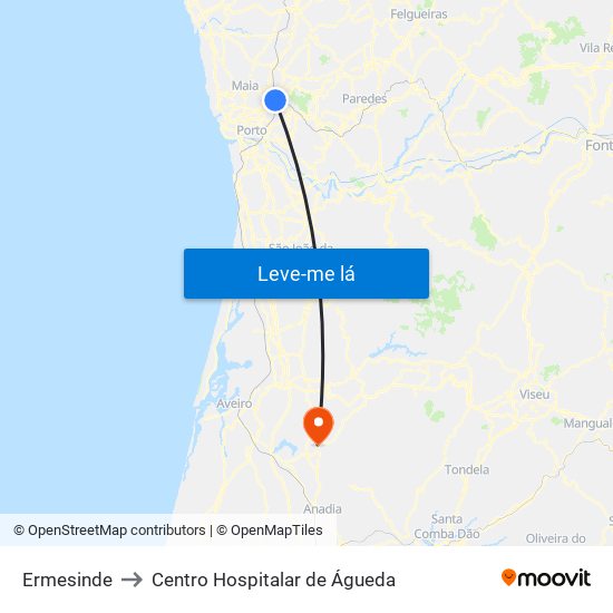 Ermesinde to Centro Hospitalar de Águeda map