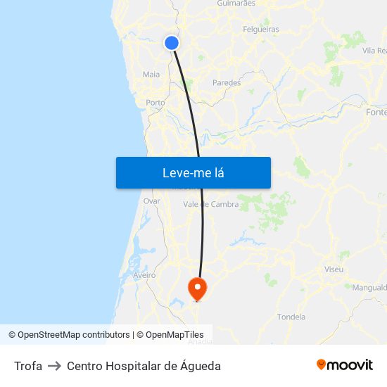 Trofa to Centro Hospitalar de Águeda map