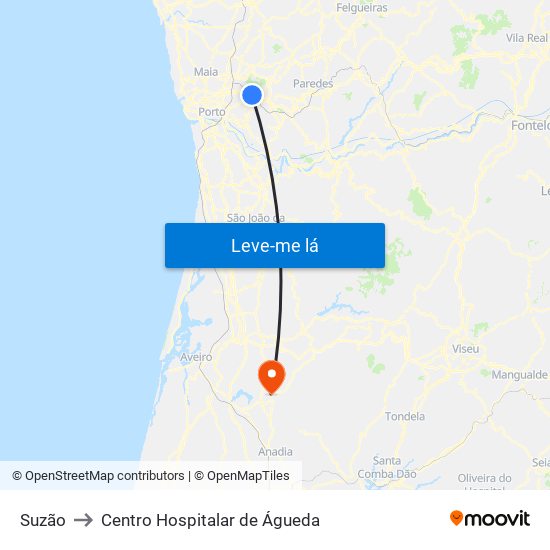 Suzão to Centro Hospitalar de Águeda map