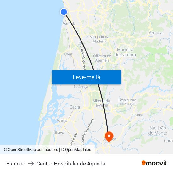 Espinho to Centro Hospitalar de Águeda map