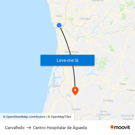 Carvalhido to Centro Hospitalar de Águeda map