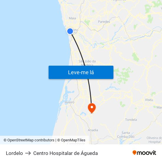 Lordelo to Centro Hospitalar de Águeda map