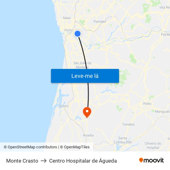 Monte Crasto to Centro Hospitalar de Águeda map