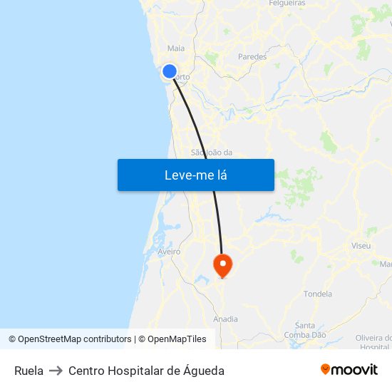 Ruela to Centro Hospitalar de Águeda map