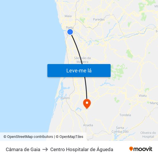 Câmara de Gaia to Centro Hospitalar de Águeda map