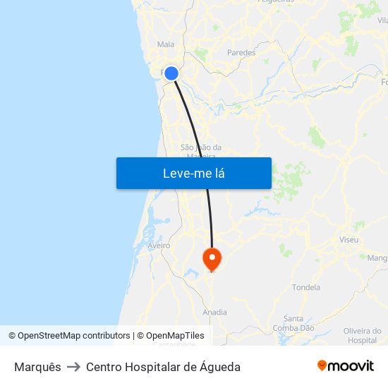 Marquês to Centro Hospitalar de Águeda map