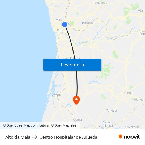 Alto da Maia to Centro Hospitalar de Águeda map