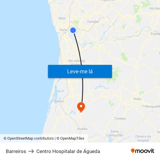 Barreiros to Centro Hospitalar de Águeda map