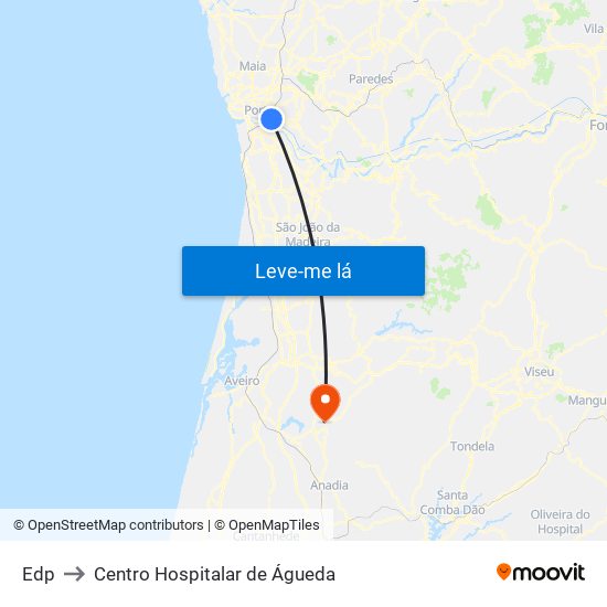 Edp to Centro Hospitalar de Águeda map