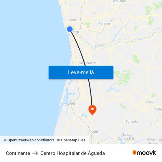 Continente to Centro Hospitalar de Águeda map