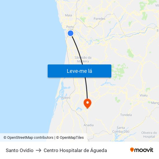 Santo Ovídio to Centro Hospitalar de Águeda map
