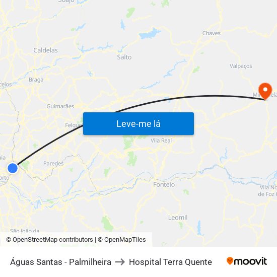 Águas Santas - Palmilheira to Hospital Terra Quente map