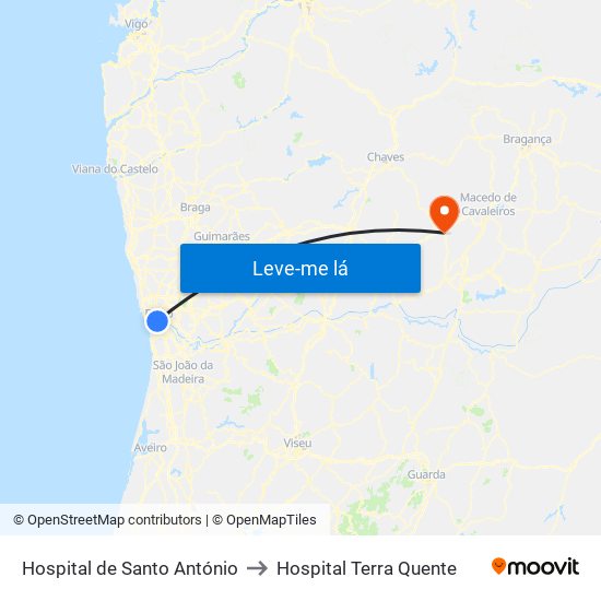 Hospital de Santo António to Hospital Terra Quente map