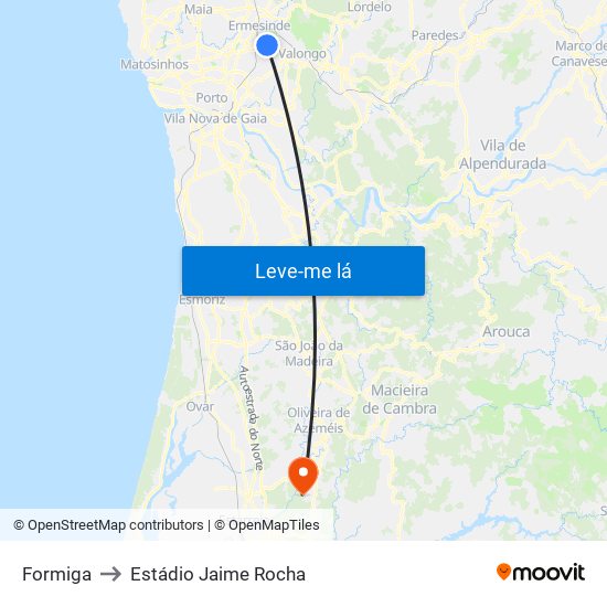 Formiga to Estádio Jaime Rocha map