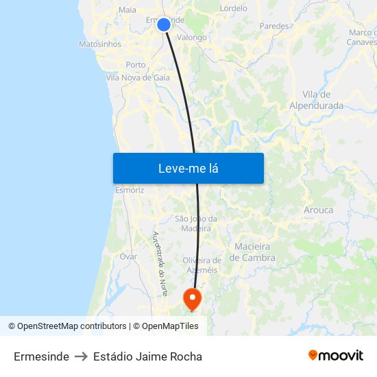 Ermesinde to Estádio Jaime Rocha map