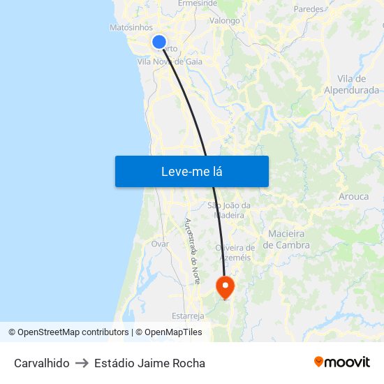 Carvalhido to Estádio Jaime Rocha map