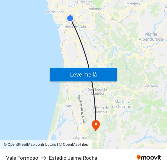 Vale Formoso to Estádio Jaime Rocha map