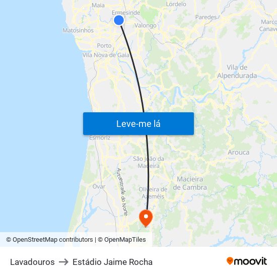 Lavadouros to Estádio Jaime Rocha map