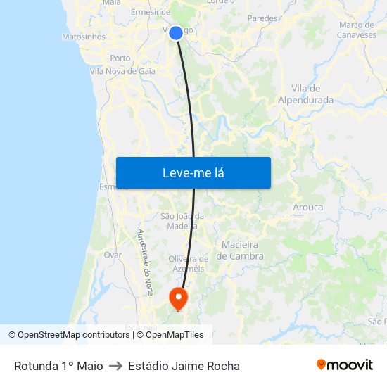 Rotunda 1º Maio to Estádio Jaime Rocha map