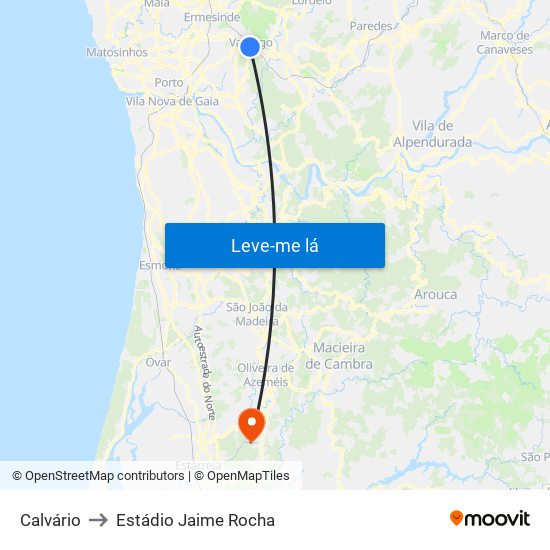 Calvário to Estádio Jaime Rocha map