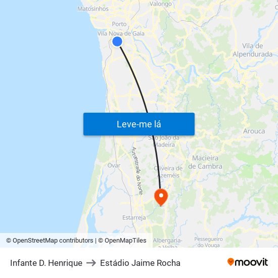 Infante D. Henrique to Estádio Jaime Rocha map