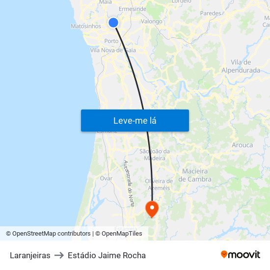 Laranjeiras to Estádio Jaime Rocha map