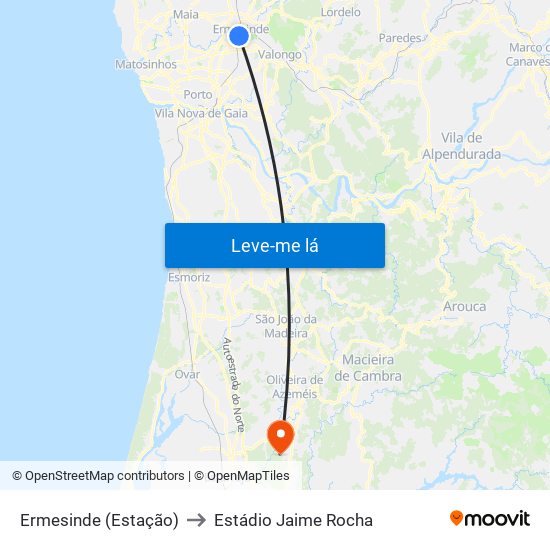 Ermesinde (Estação) to Estádio Jaime Rocha map