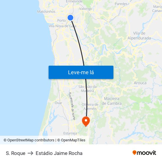 S. Roque to Estádio Jaime Rocha map