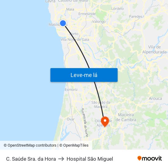 C. Saúde Sra. da Hora to Hospital São Miguel map