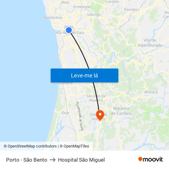 Porto - São Bento to Hospital São Miguel map