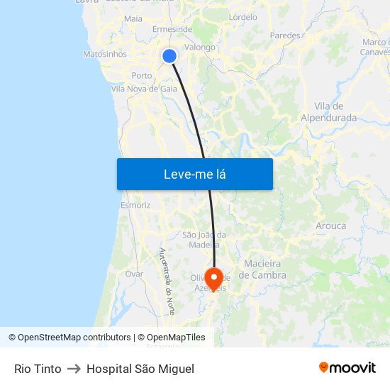 Rio Tinto to Hospital São Miguel map