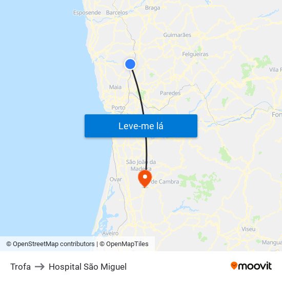 Trofa to Hospital São Miguel map