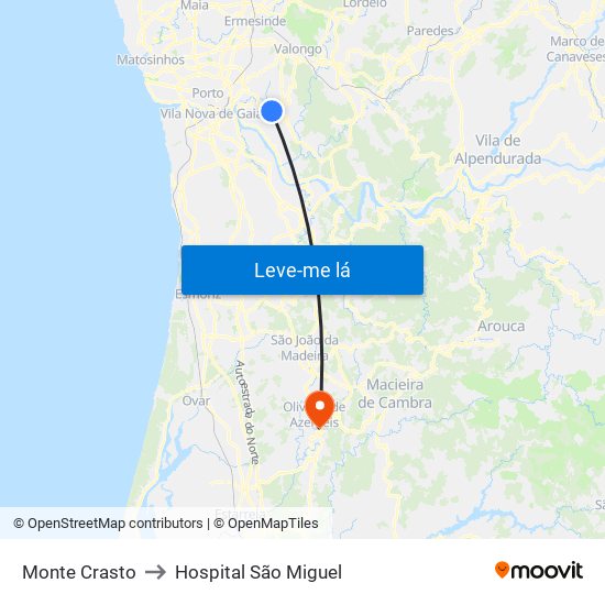 Monte Crasto to Hospital São Miguel map