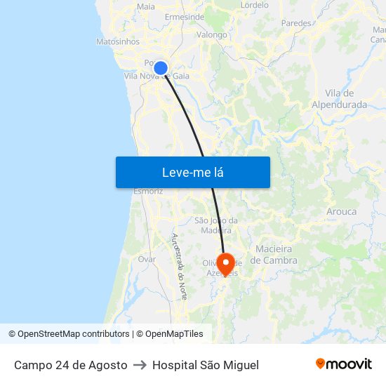 Campo 24 de Agosto to Hospital São Miguel map