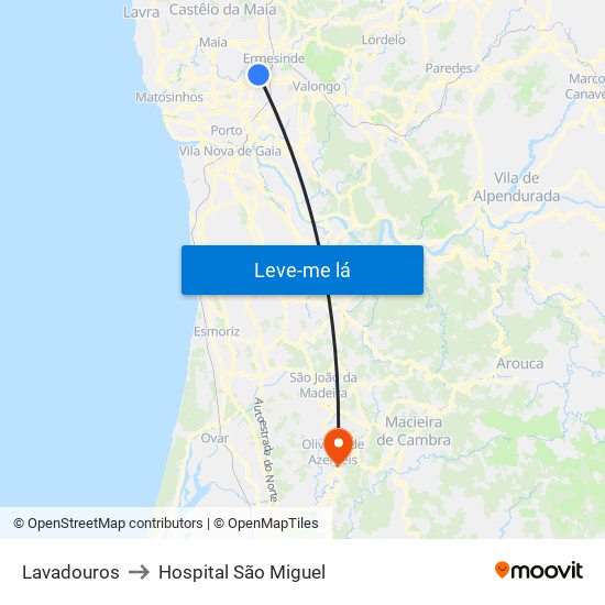 Lavadouros to Hospital São Miguel map