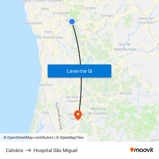 Calvário to Hospital São Miguel map