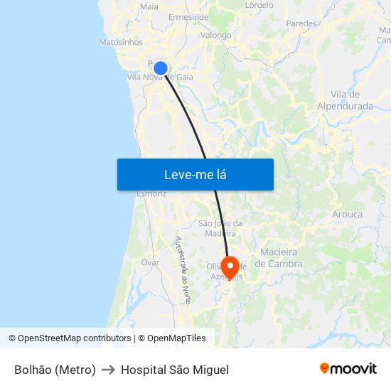 Bolhão (Metro) to Hospital São Miguel map