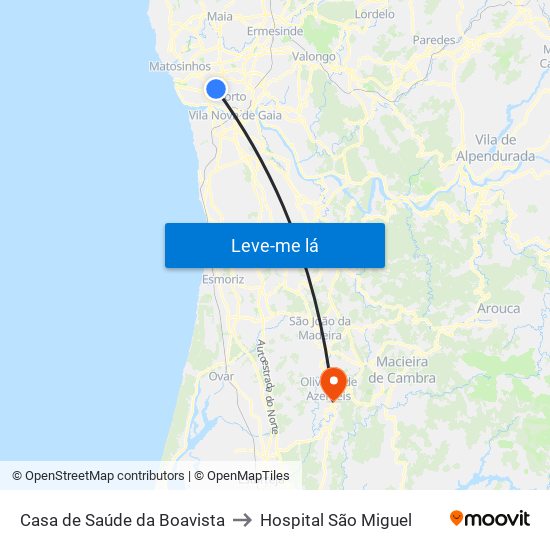 Casa de Saúde da Boavista to Hospital São Miguel map