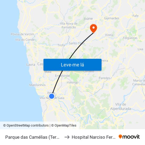 Parque das Camélias (Terminal) to Hospital Narciso Ferreira map