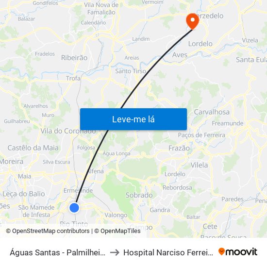 Águas Santas - Palmilheira to Hospital Narciso Ferreira map